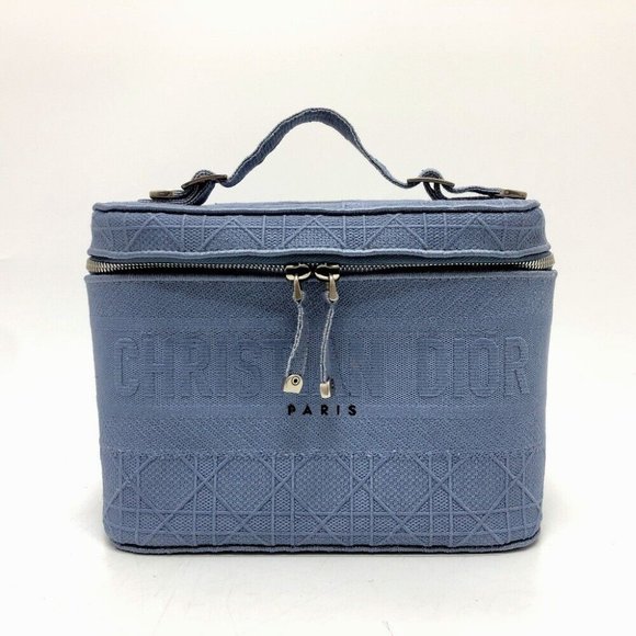 Dior Cannage Embroidery Vanity bag Canvas blue/SilverHardware - Picture 1 of 13
